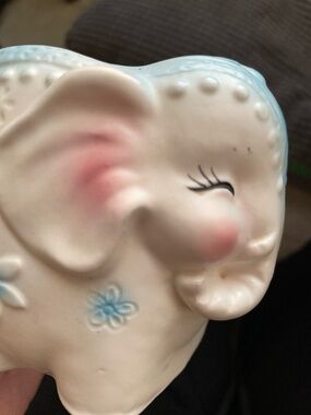Vintage Narco Elephant Planter E-3350 Ceramic Blue Pink Nursery Baby 3.5" Tall